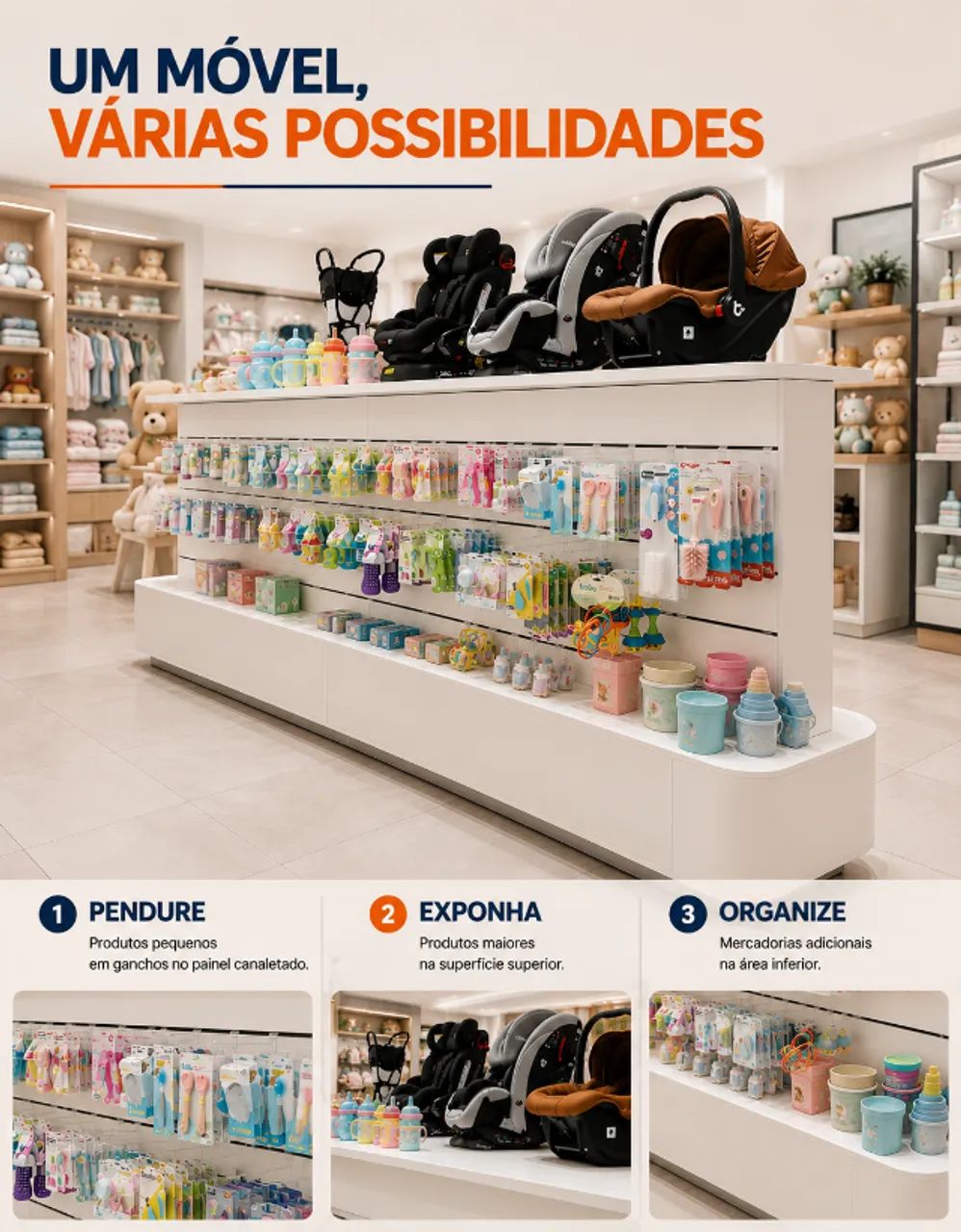 Ilha Expositora Central em MDF com Painel Canaletado - Foto 5