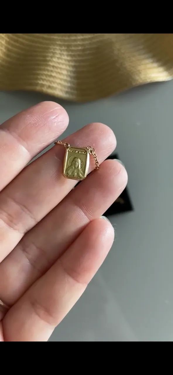 Escapulário de ouro 18k diamantado ouro maciço 70 cm
