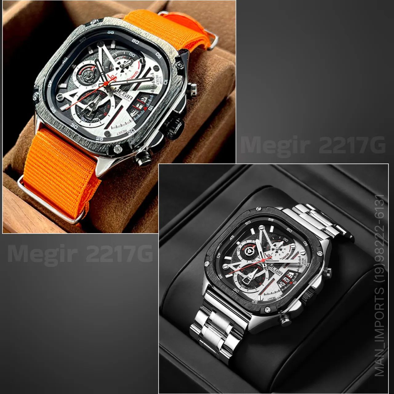 MEGIR 2217G - Relógio Sport/Luxo, Cronógrafo 100% Funcional e 2 Pulseiras  - Foto 4