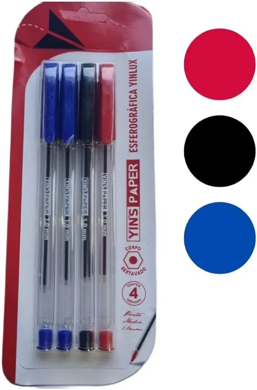 Kit Canetas Esferográficas Básicas Sextavadas 4 Peças415077743398768642