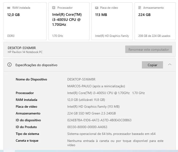 Notebook HP Pavilion 14