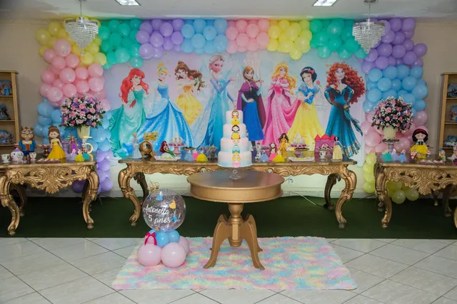 Kit Festa Princesas Disney Painel Topo de Bolo e Totens EVA