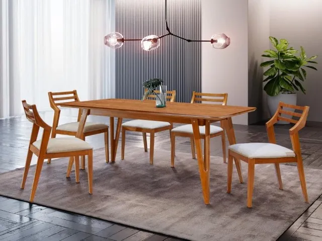 Conjunto Mesa de Jantar Eliza Jabuti com 06 Cadeiras 1.80 x 1.00 Retangular
