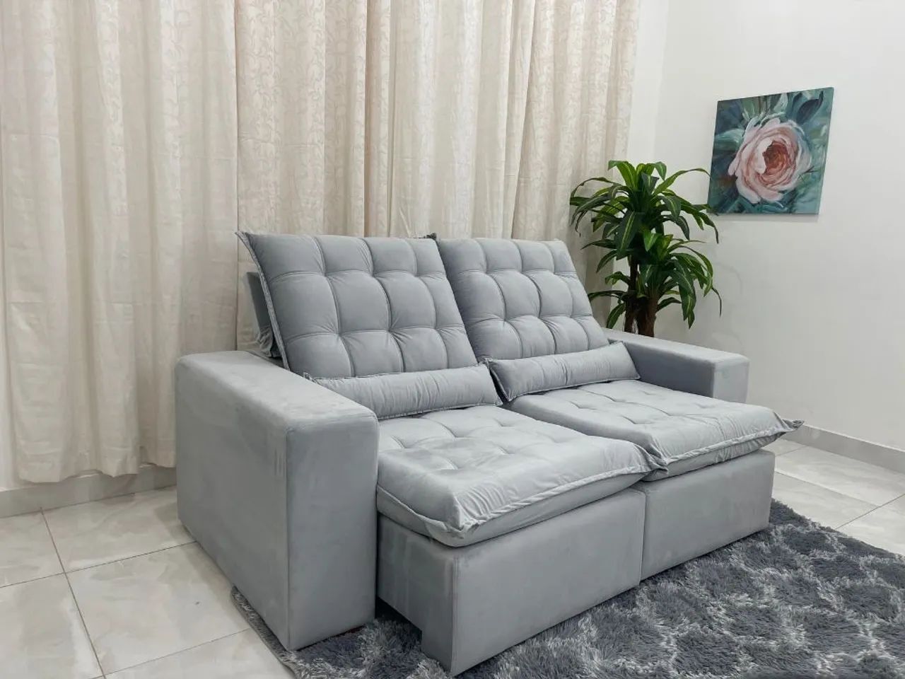 Sofá Retrátil Reclinável Molas Bonnel 2.00m - Prata l76 - Foto 2