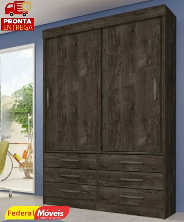 Guarda Roupa 2 Portas e 6 Gavetas Novo Pronta Entrega 