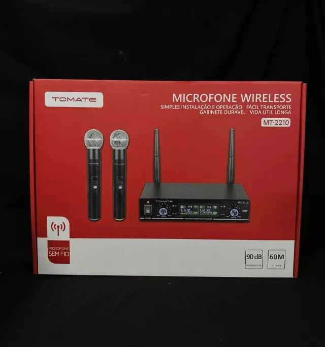 Microfone Dinâmico Duplo Sem Fio Profissional MT-2210 Tomate - Foto 2