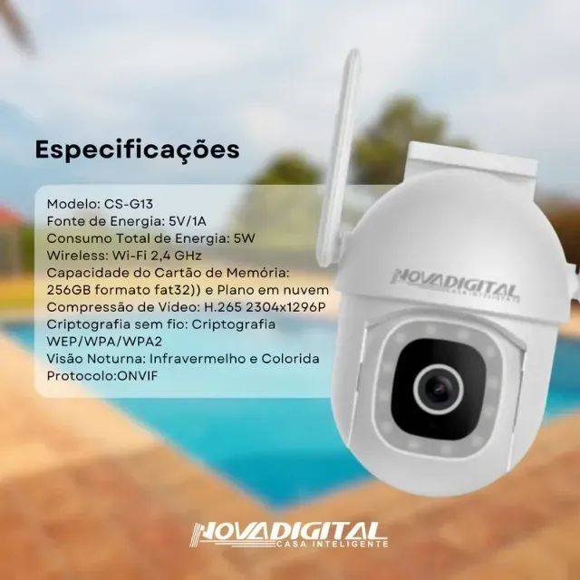 Câmera Segurança Externo Noturno Inteligente Wifi Smart Novadigital CS-G13 Branco - Foto 3