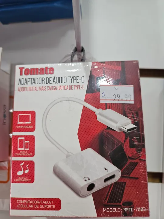 Adaptador de Áudio Type-C para Celular - Tomate