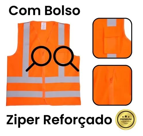 Colete Refletivo Sinalizador Fluorescente Segurança Epi com ziper tam G - Foto 3