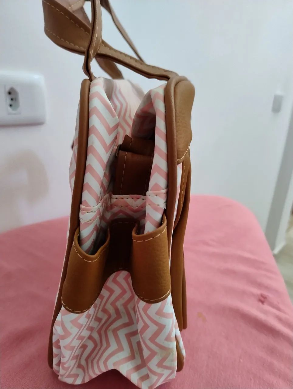 Frasqueira Maternidade Chevron Rosa e Marrom - Foto 2
