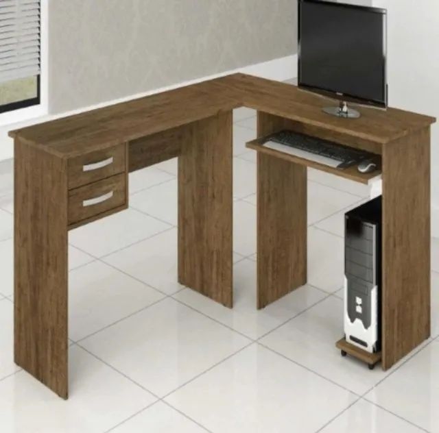 Escrivaninha em L Com Suporte de Teclado e 2 Gavetas (PEGUE E LEVE)!!