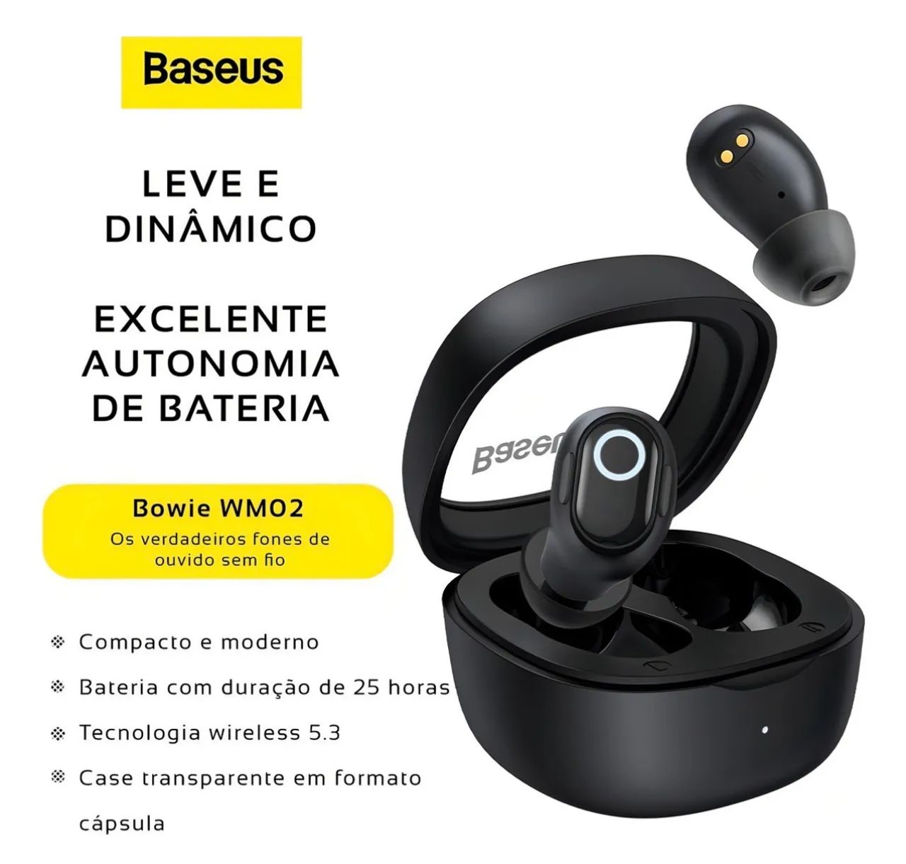 Fone Sem Fio Baseus Bowie Wm02 Tws Bluetooth 5.3 Bateria 25h Cor Preto - Foto 5
