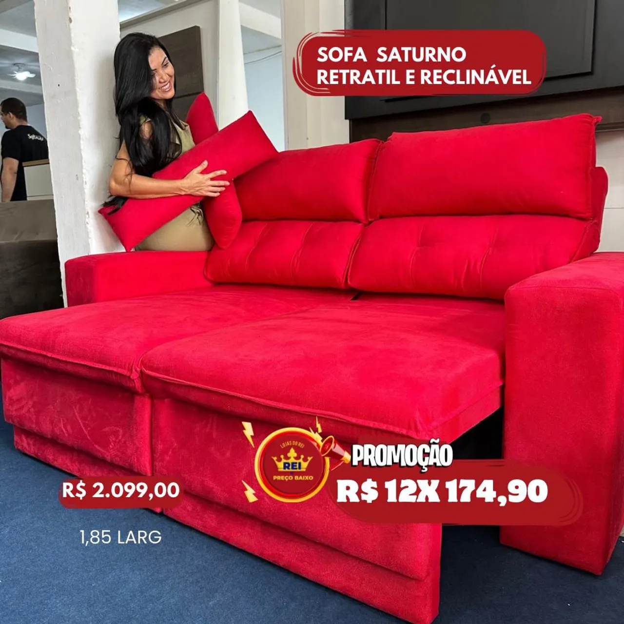 PROMOÇÃO URGENTE - Sofá Saturno RETRÁTIL RECLINÁVEL Vermelho apenas 12x de R$174,90