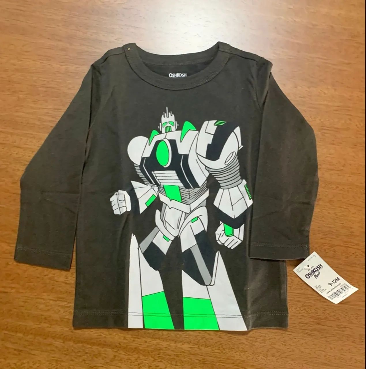 Camiseta Infantil OshKosh B?gosh Robô Preta - 100% Algodão | 9-12 Meses