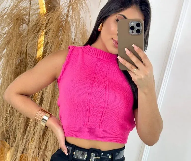 Top Cropped Tricot Rosa Elegante
