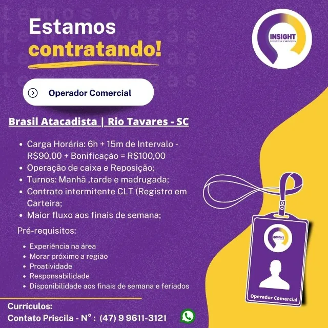 Operador Comercial Intermitente - Brasil Atacadista Rio Tavares | Florianópolis SC