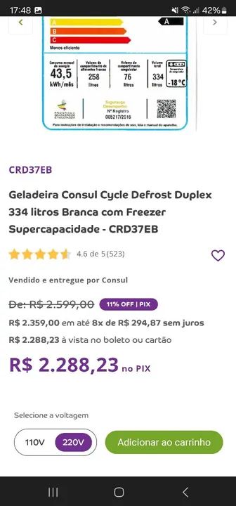 Geladeira Consul Duplex 334 nota fiscal - Foto 2