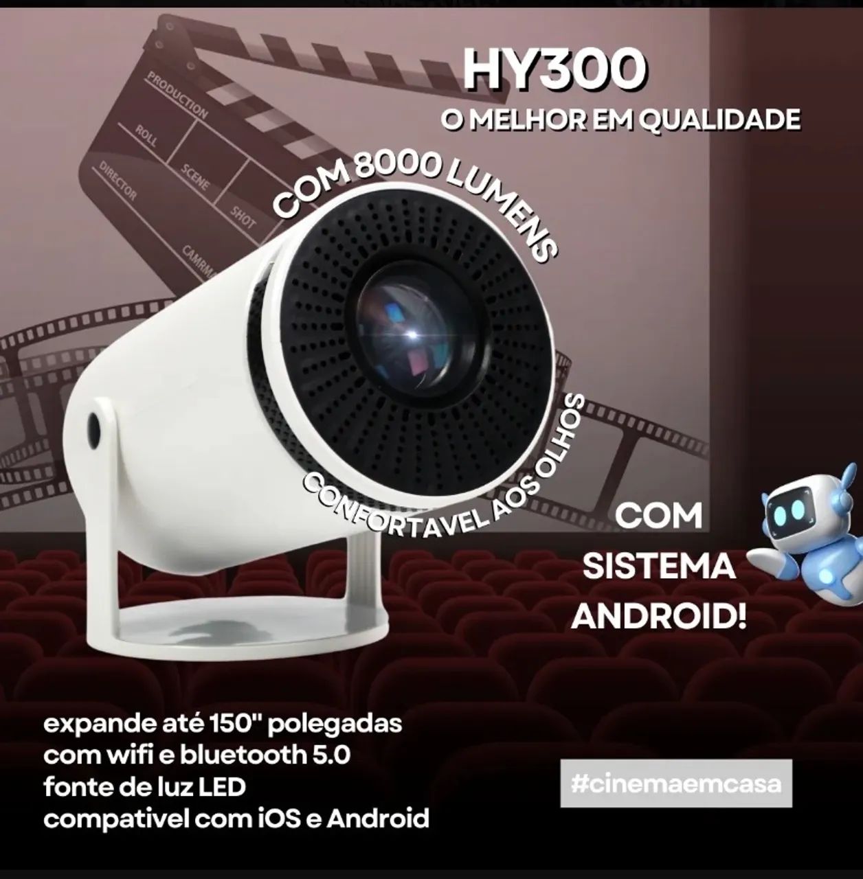 Projetor Smart Portátil Full Hd 4k Bluetooth Android Wifi  - Foto 3