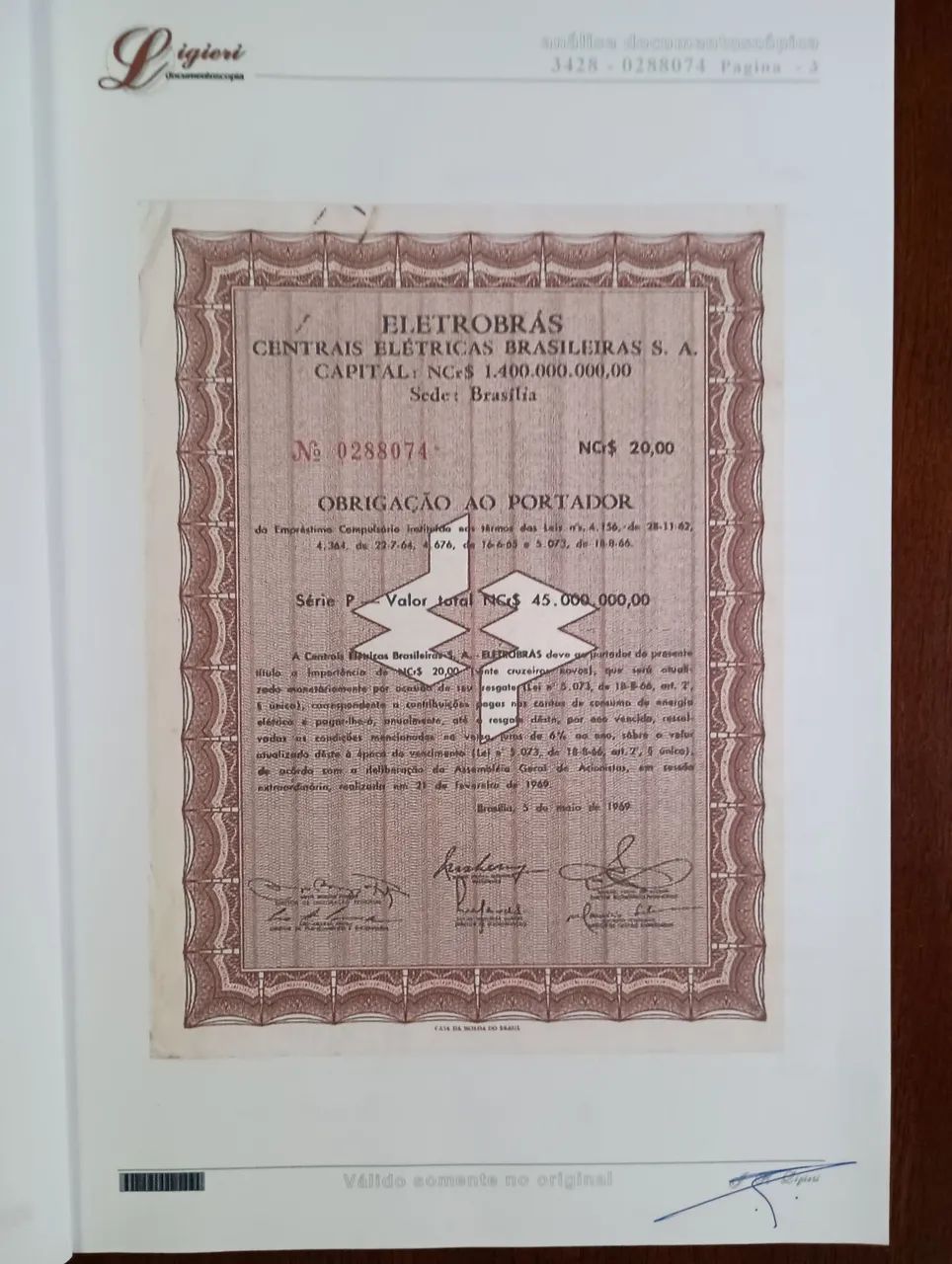 Apólice obrigação Eletrobras série P 20 cupons 1969 - Foto 6