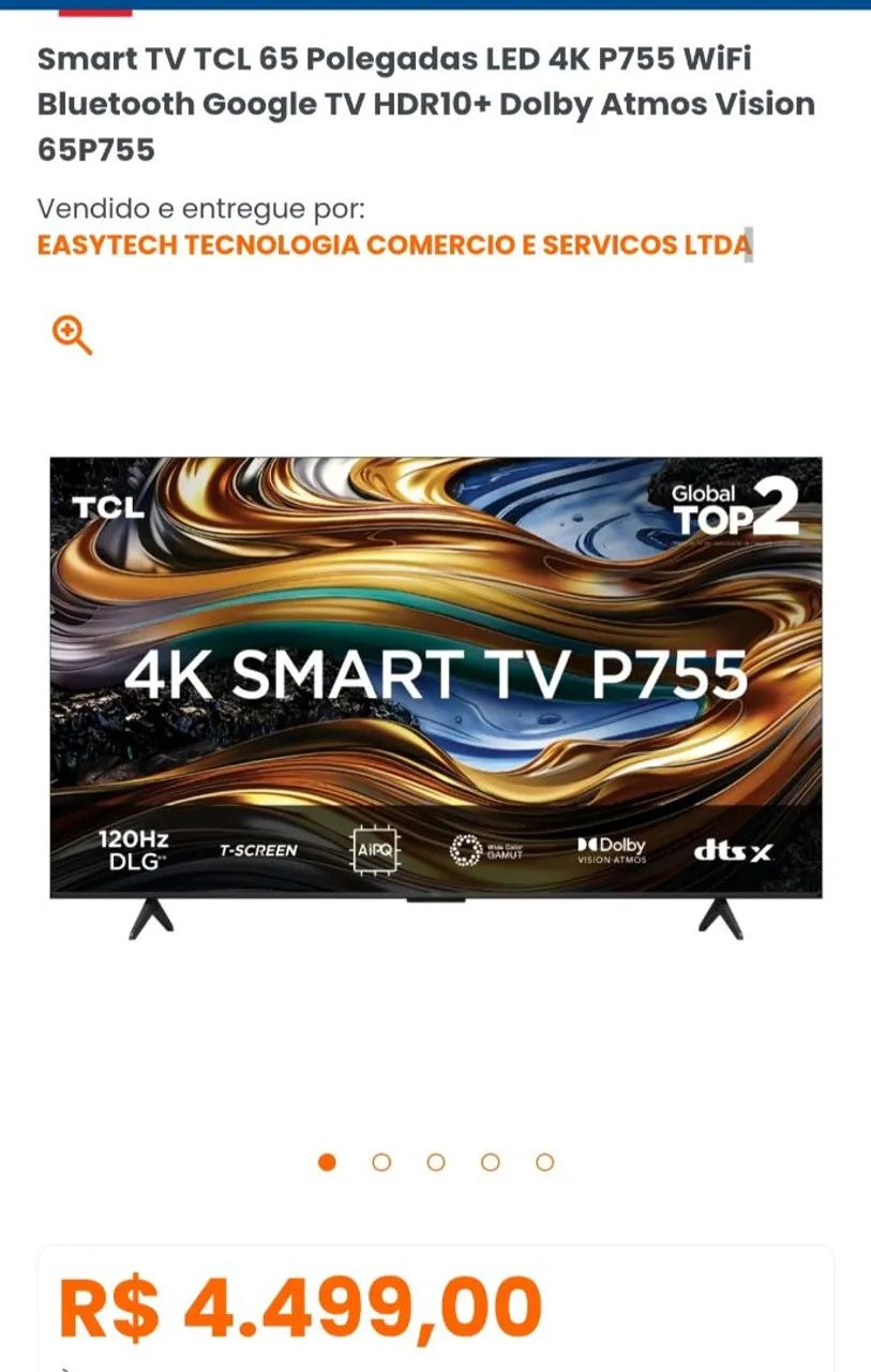 Tv Smart 65" com comando de voz **NOVA