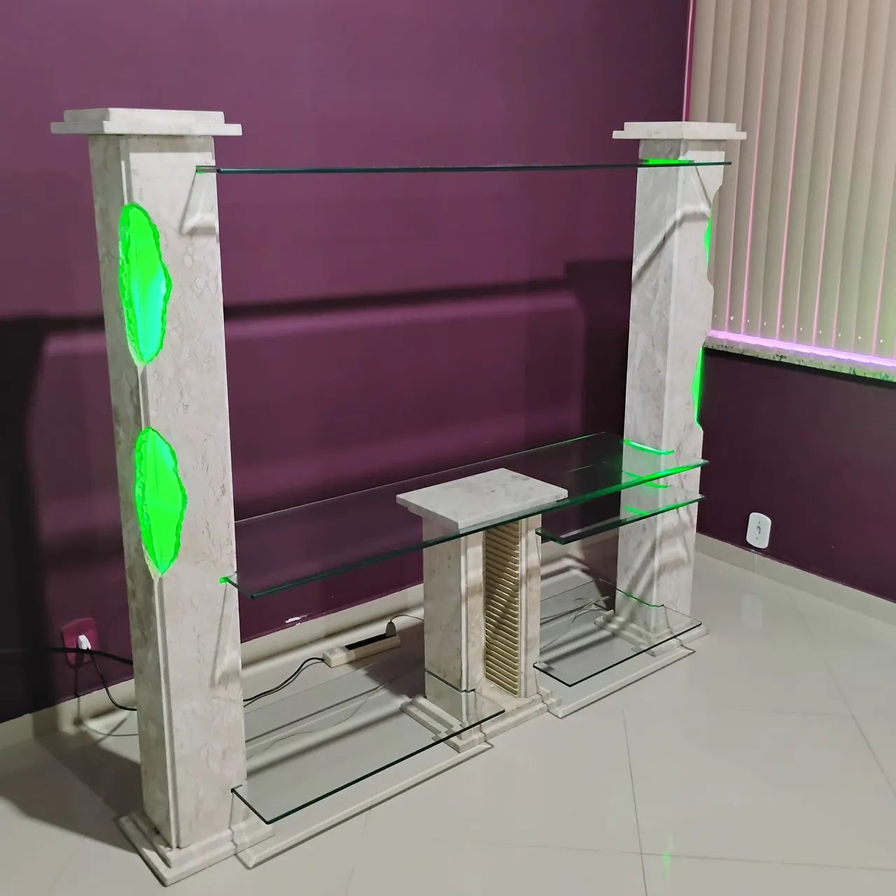 Marble Bookshelf with Glass Details and Lighting