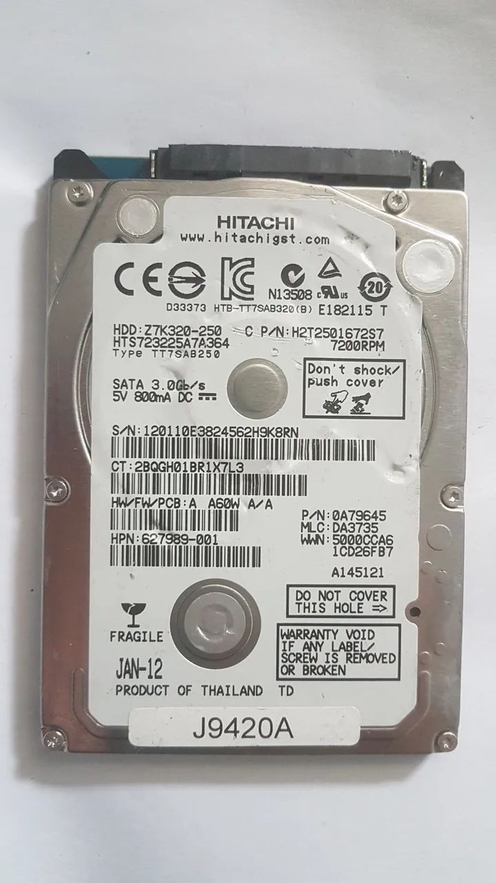 HD Notebook Hitachi 250GB 100% OK