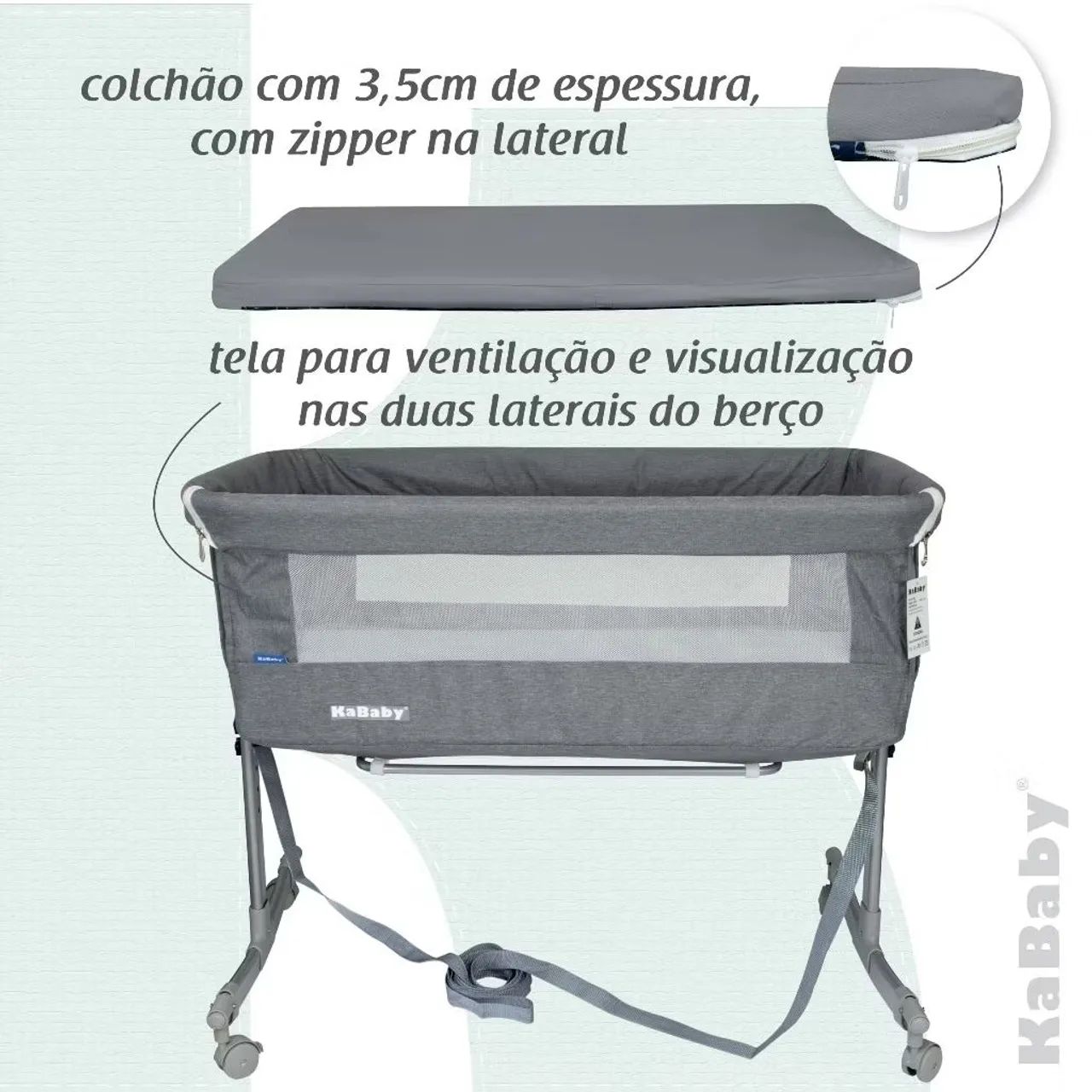Berço Portátil Moisés Co-bed Cinza Kababy - Foto 4