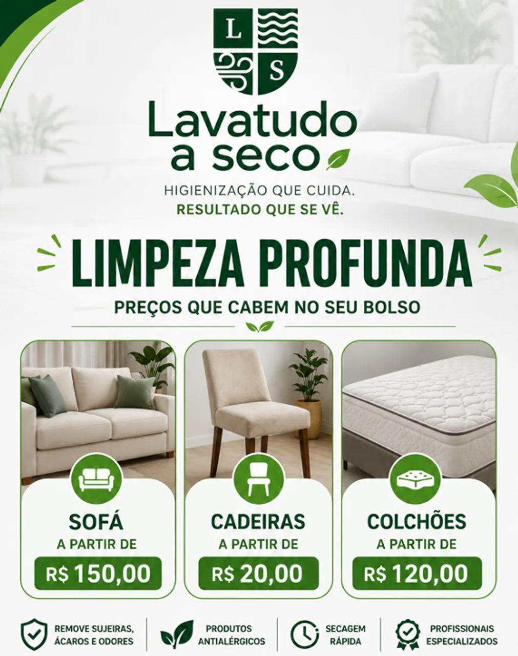 HIGIENIZAÇÃO DE ESTOFADOS, TAPETES E CORTINAS 