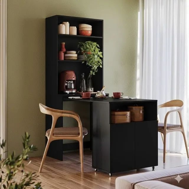 Mesa Bancada Armário Cantinho do Café Dueto - Preto