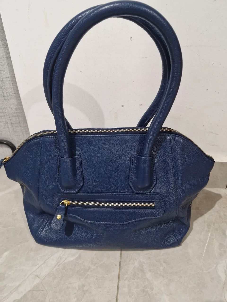 Bolsa de ombro azul couro legítimo 
