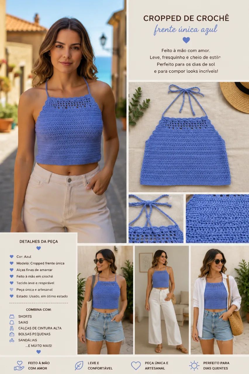 Cropped de Crochê Azul - Foto 5