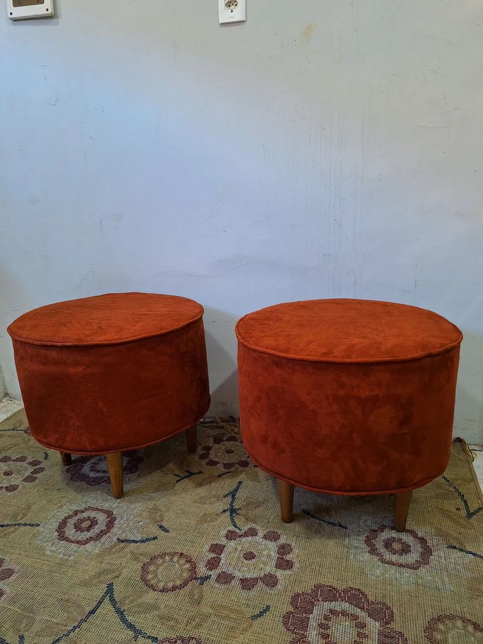 Fabric Pouf in Suede Color Tile/Terracotta/Orange for Living Room (Price is per unit)
