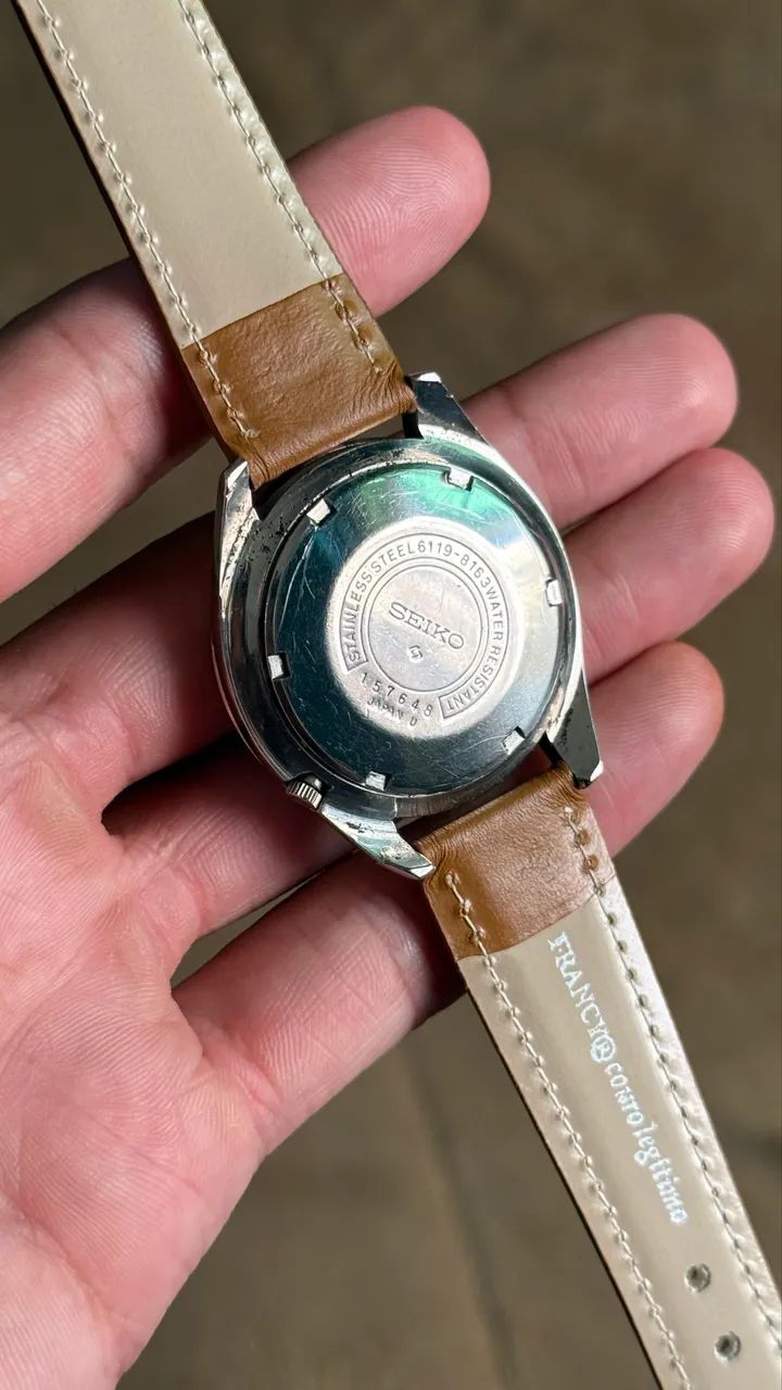 Relógio seiko 5 automático vintage original com pulseira de couro e mostrador em romano - Foto 4