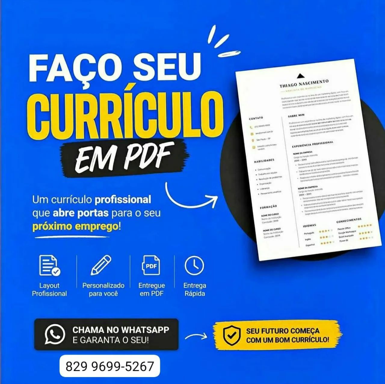 FAÇO SEU CURRÍCULO EM PDF R$15,00