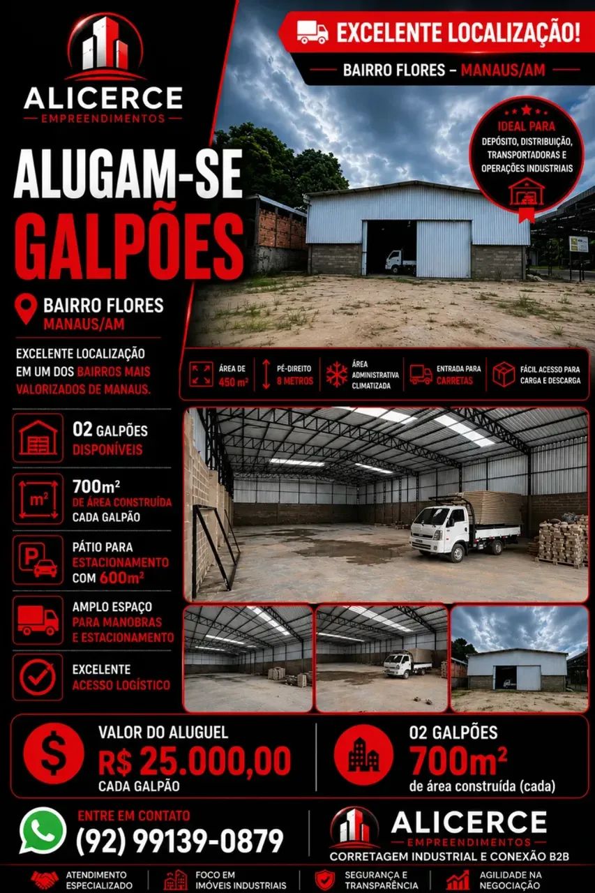 ALUGO GALPÃO COM 700 M2 E PÁTIO NOVO 700 M2