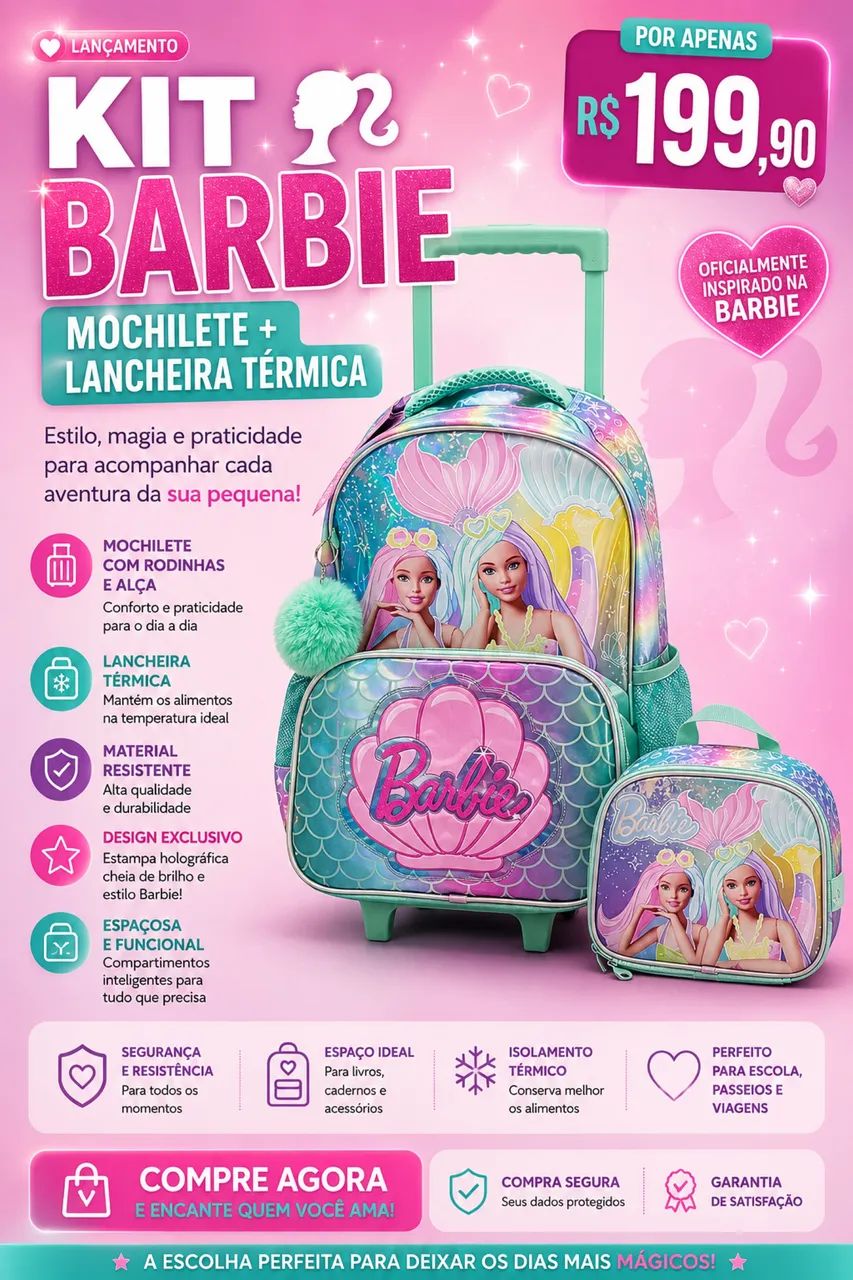 Kit Mochilete + Lancheira Barbie