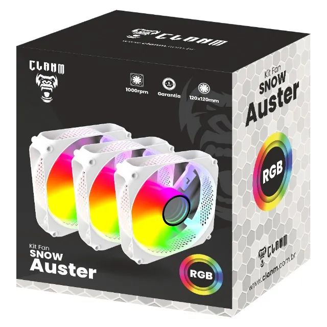 Kit 3 Fans Cooler Auster Snow Branco Clanm Molex - Foto 4