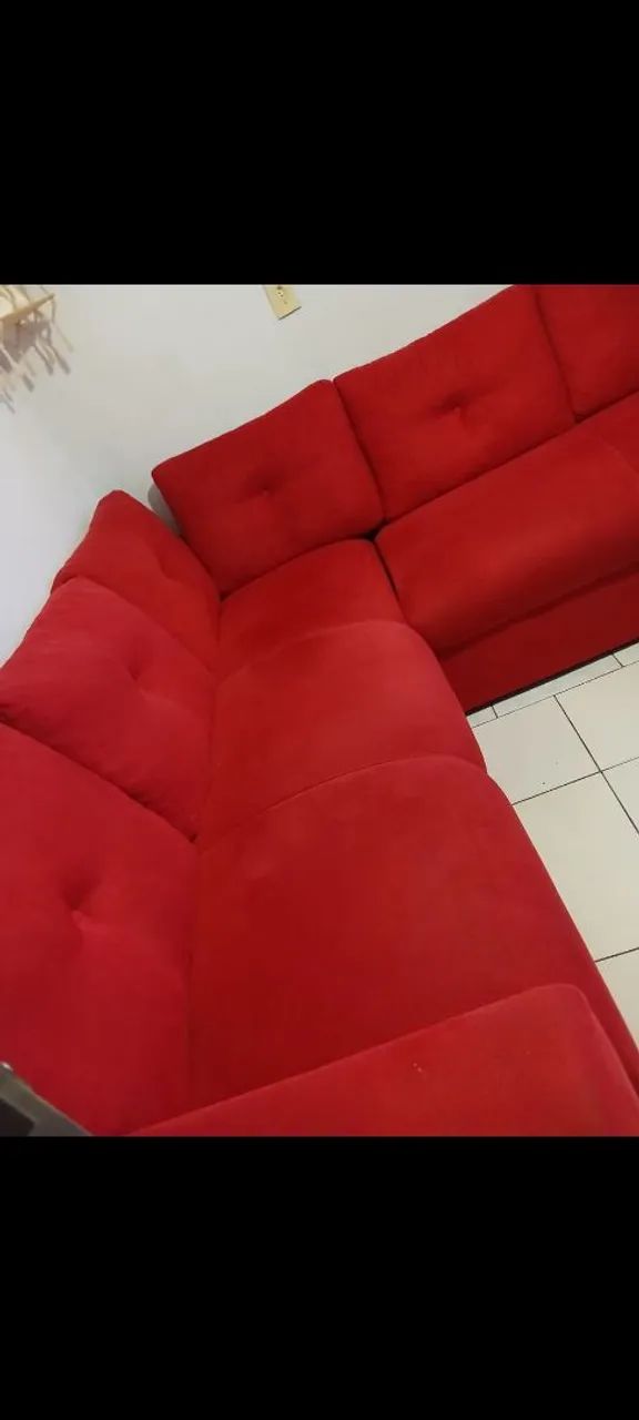 Sofá de Canto Vermelho + 4 Almofadas de Brinde - Foto 2