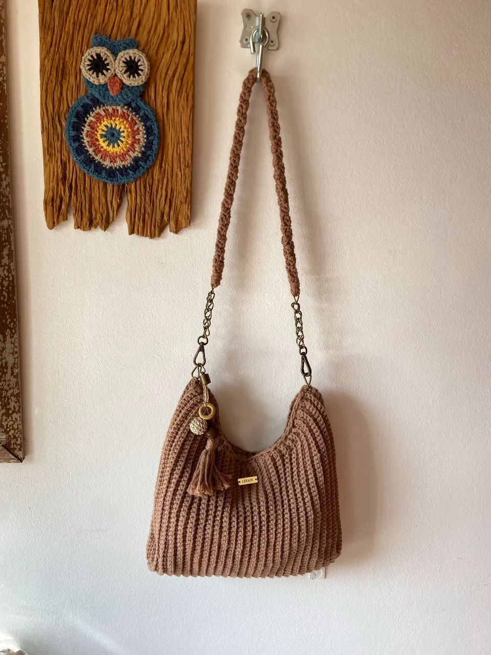 Bolsa de crochê bege