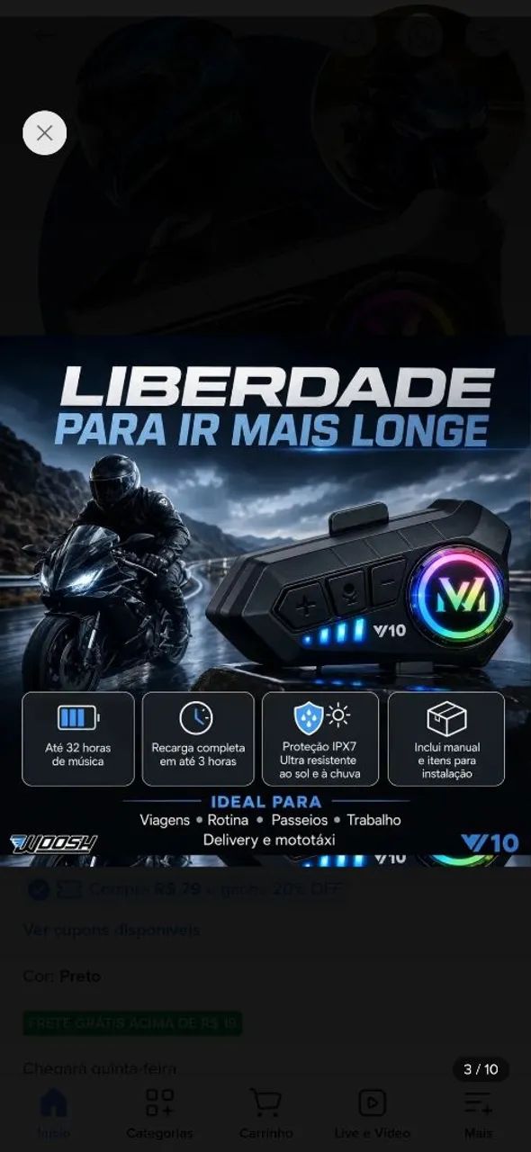 Fone intercomunicador para capacete 