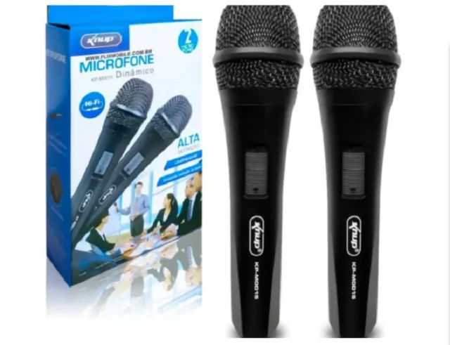 Kit 2 Microfones Knup Kp-m0015 Dinâmico Com Fio 3 Metros P10. Novo, sem uso.