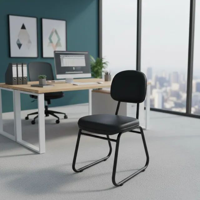 Cadeira Secretária Trapézio Corino Preto Conforto Ergonômico Modelo 31103