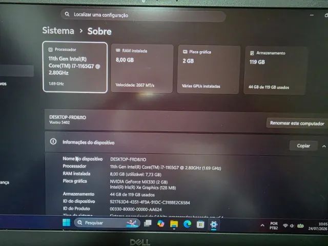Notebook Dell Core i7 de 11° Geração Com Placa de Video  - Foto 5