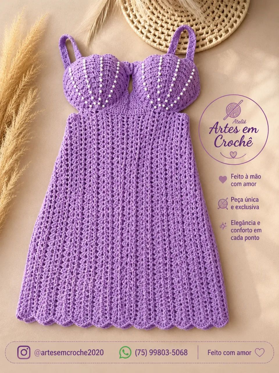 Vestidos em Crochê  com Pérolas elegante - Foto 4