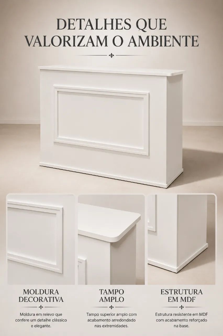 Balcão Caixa em MDF Branco com Boiserie - Foto 2