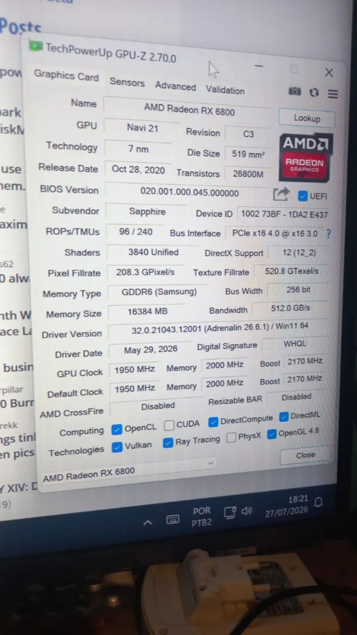 Placa de vídeo RX 6800 Sapphire Pulse - Foto 3