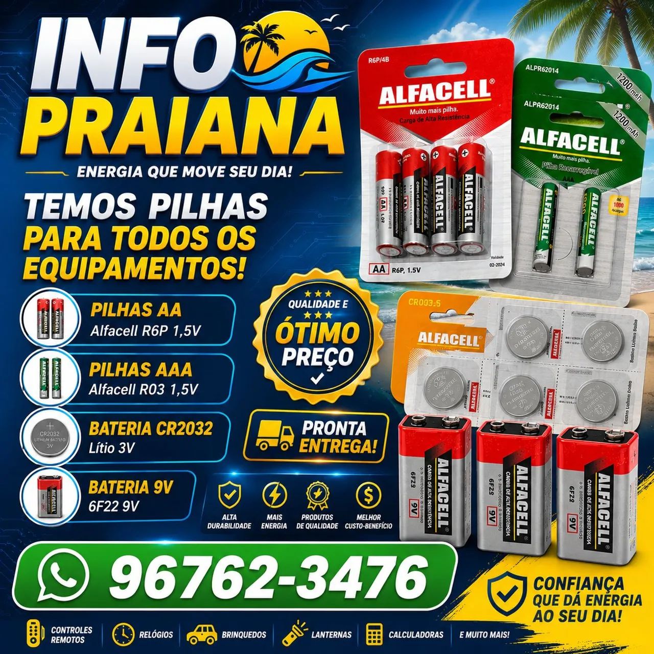 Pilhas AAA, AA, 9v etc...