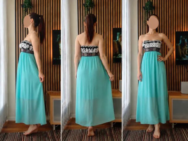 Vestido longo verde, elegante e sem alça