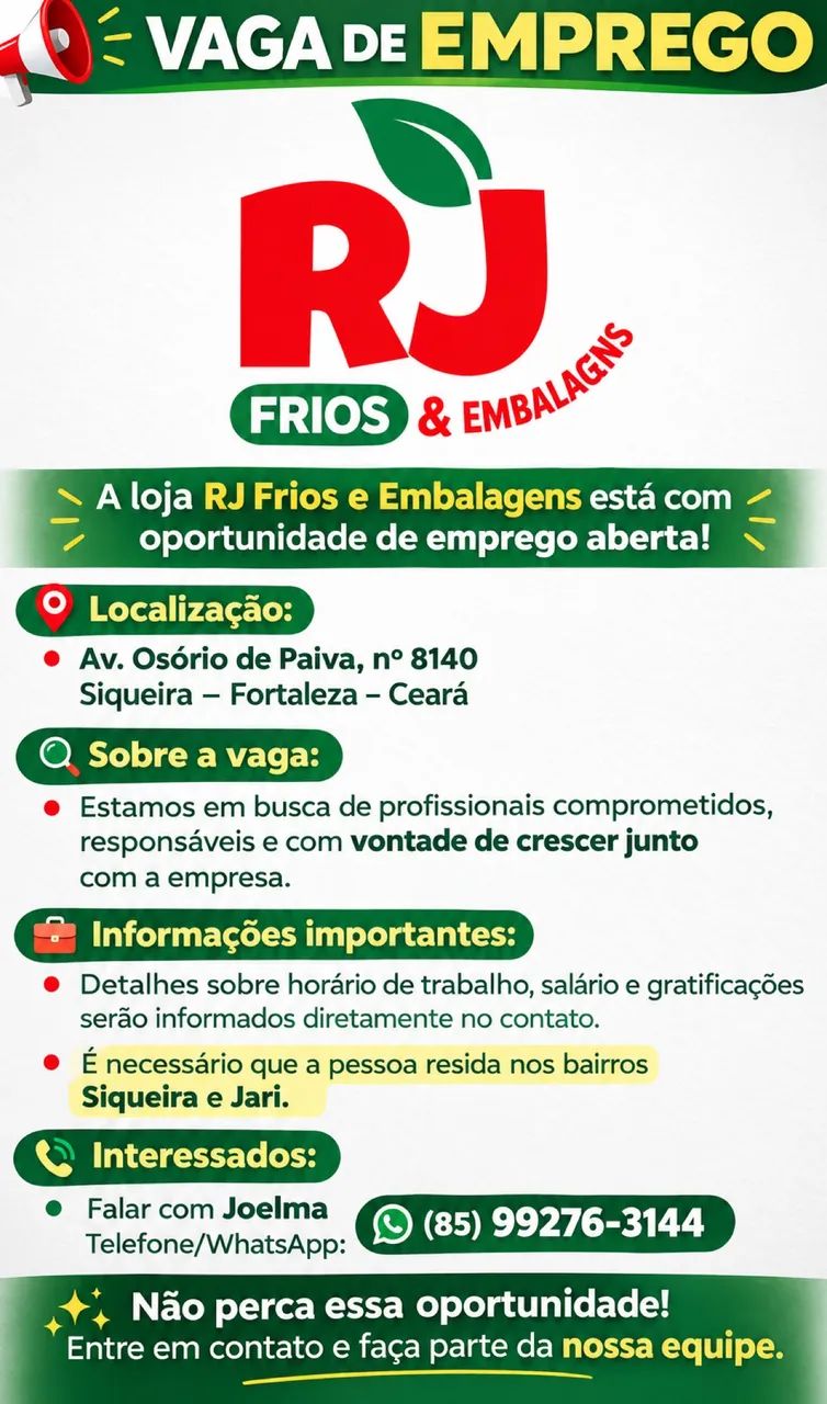 VAGA DE EMPREGO - OSORIO DE PAIVA