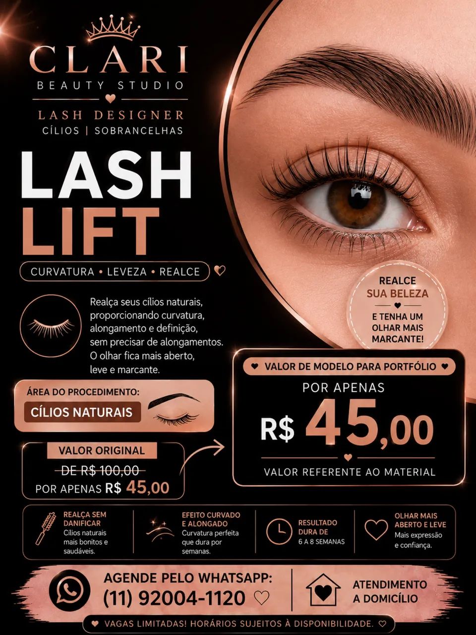 SEJA MODELO DE SOBRANCELHAS E CÍLIOS | EFEITO LEVANTADO E NATURAL COM VALOR ESPECIAL! - Foto 3